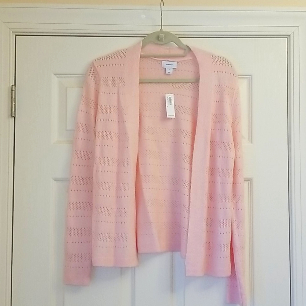 New! Cute pink fuzzy eyelet drape cardigan